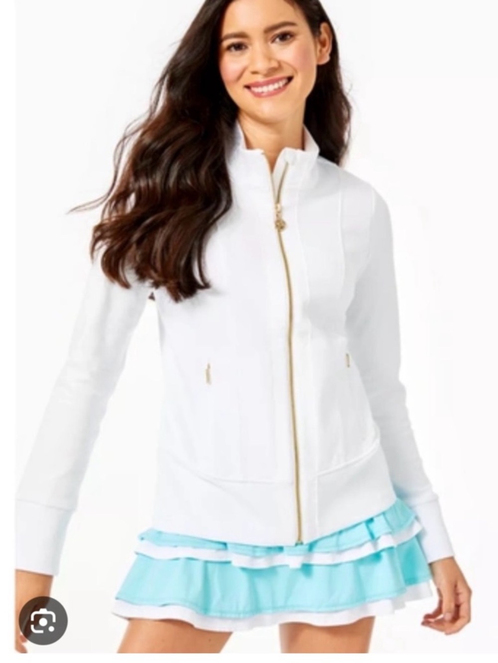 Lilly Pulitzer White Zip-Front Bomber Jacket with Gold Hardware